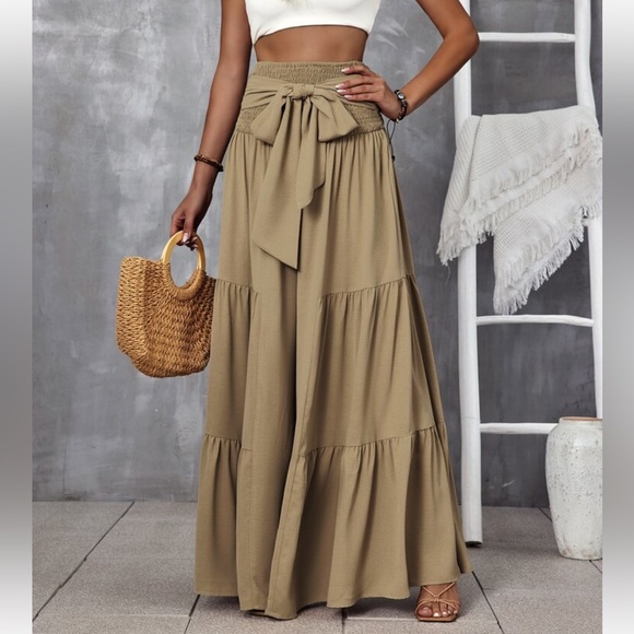 Boho High Waist Smocked Wide Leg Palazzo Pants - Picture 6 of 6